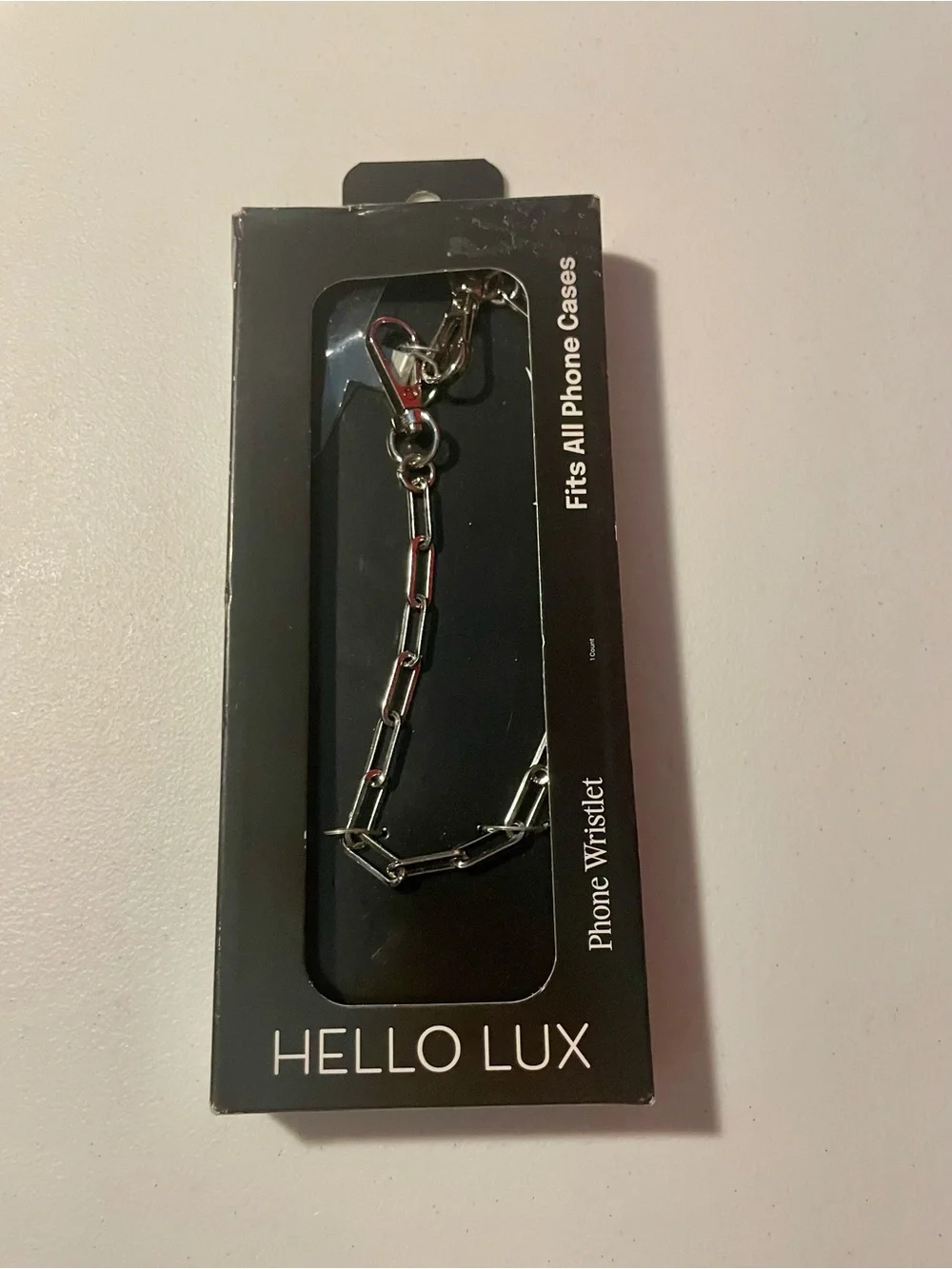 NIB Hello Lux Silver Paperclip Chain Universal Phone Wristlet Strap Accessories